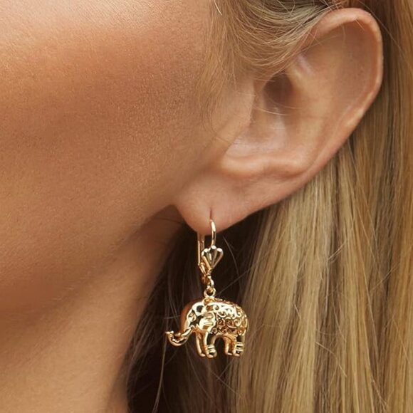 Neiman Marcus 18K Gold Plated Filigree Elephant Earrings - Picture 1 of 5